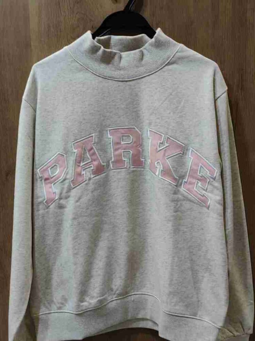 Parke Heather Gray Mock Neck Sweatshirt Pink Embroidered Logo